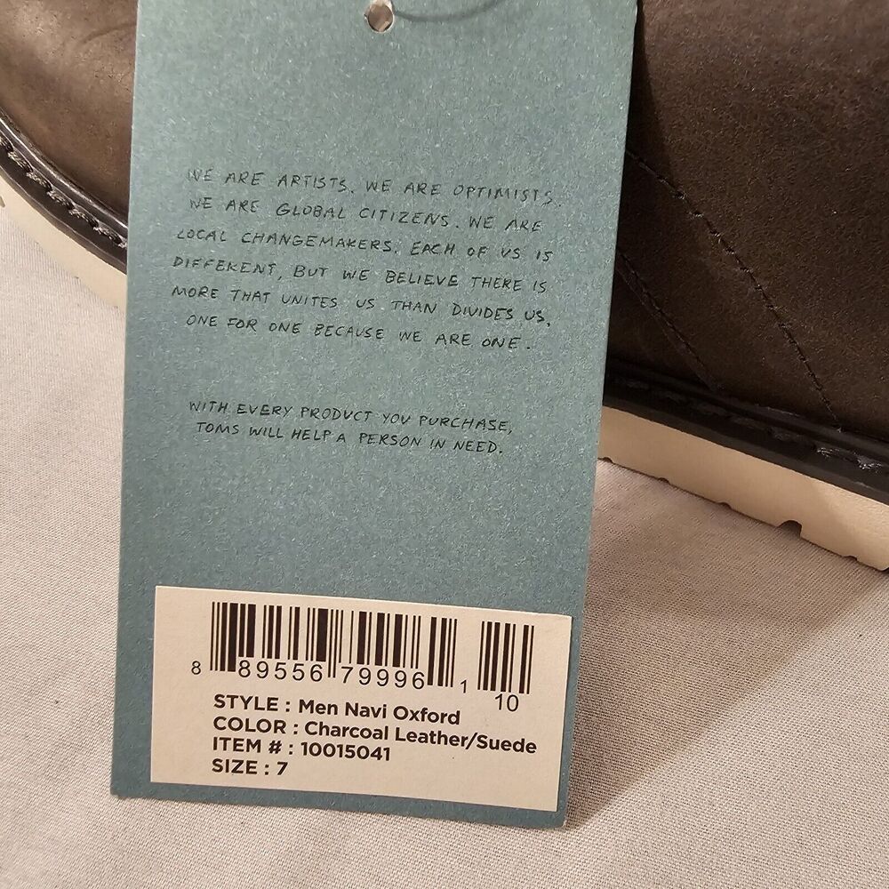 TOMS Men's Navi Water Resistant Smoke Grey Leather Oxford Dress Shoe sz 7 - Picture 7 of 13
